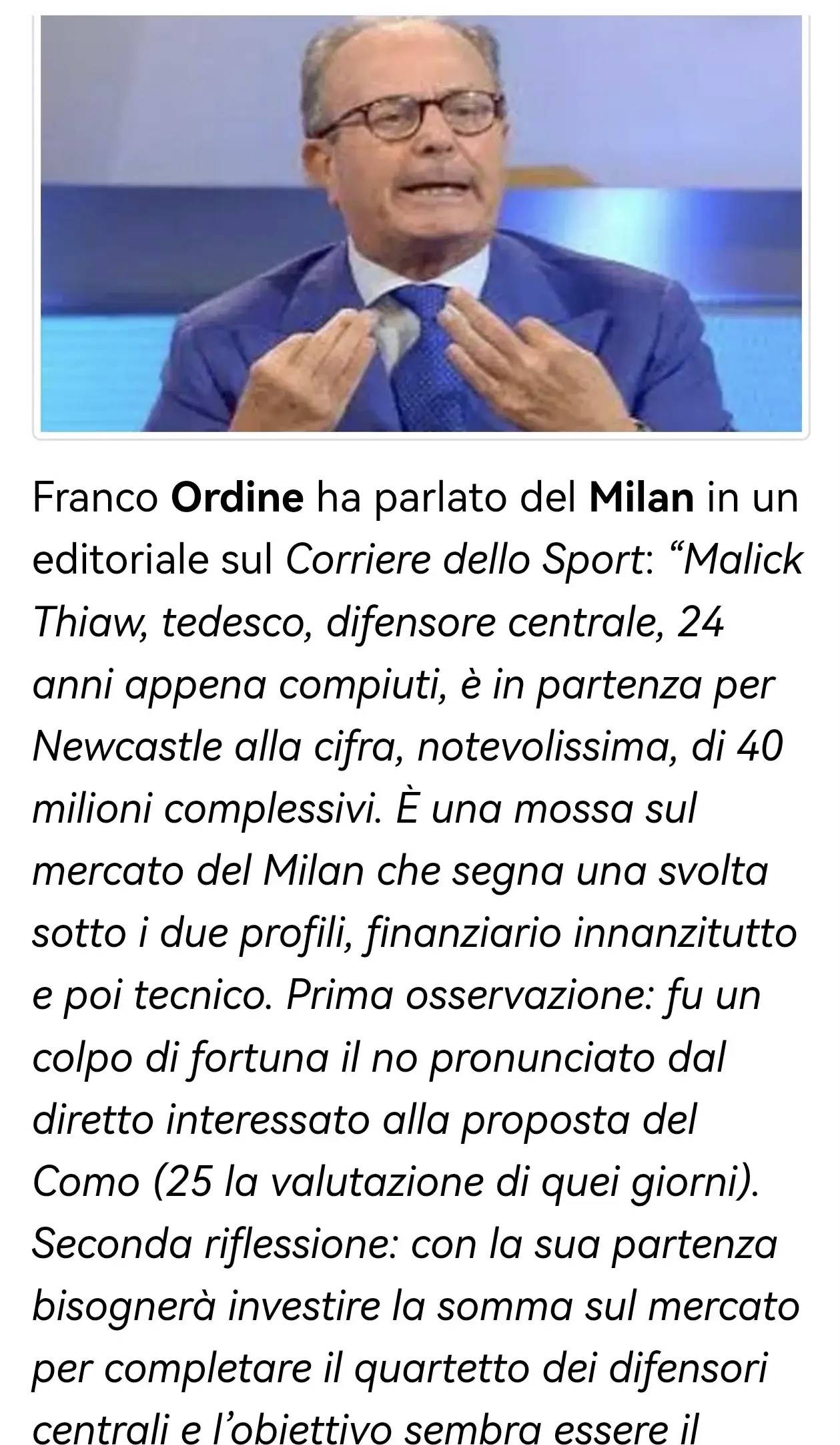 意甲媒体热议：幸好当初佳夫拒绝了科莫的2500万报价，否则米兰将损失1500万欧元